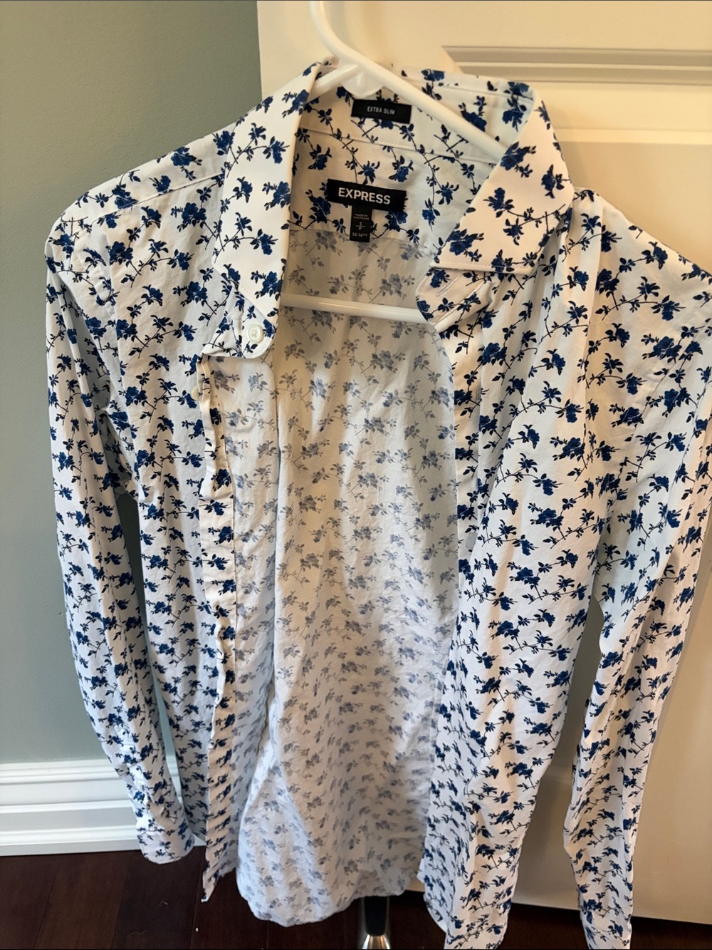 Express White Shirt with Navy Blue Floral Print